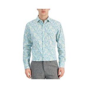 Bar III Shirt Men's Size XL 17/17.5 White Yellow Floral Slim Fit Stretch Cotton